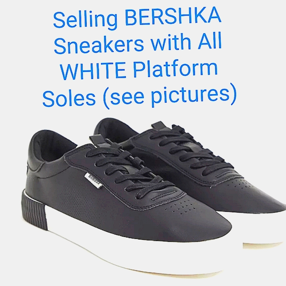 👣BERSHKA😄 Men's Faux Leather Platform Sneakers😃size 8 - Picture 3 of 13